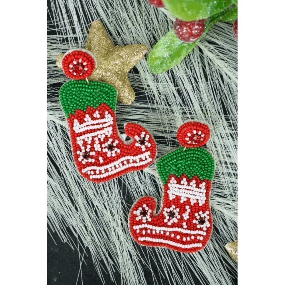 Christmas Elf Stockings Seed Bead Earrings
